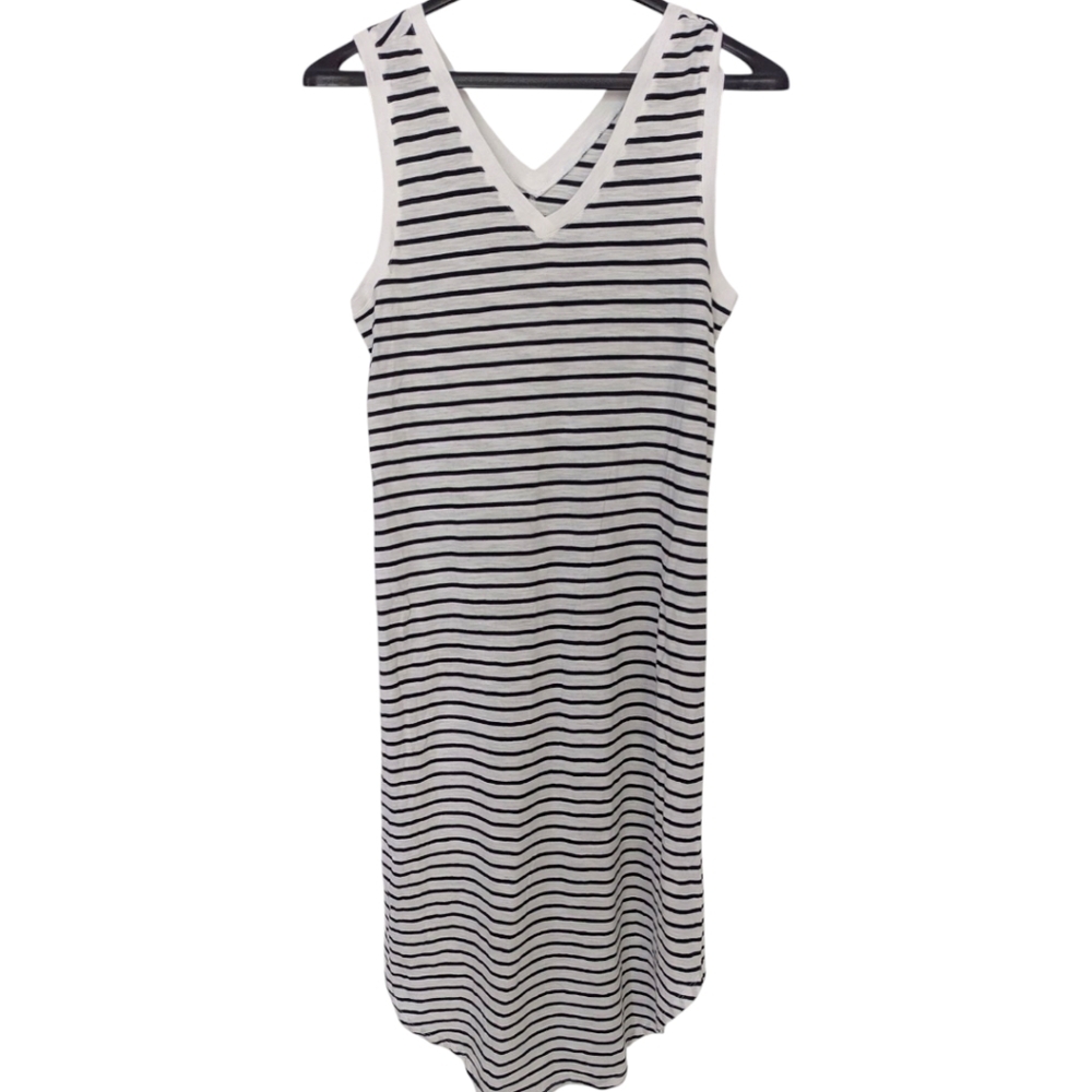 Time and Tru Womens Double V-Neck Shirttail Midi Dress Black‎ White M 8-10 New - Picture 4 of 6